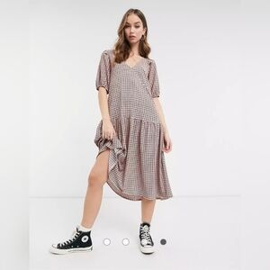 ASOS Checkered Midi Dress - Black and White